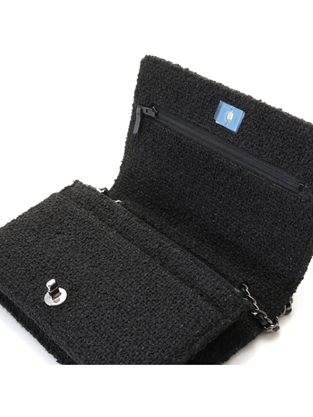 Chanel Chain Wallet Black Silver Tweed Shoulder Bag